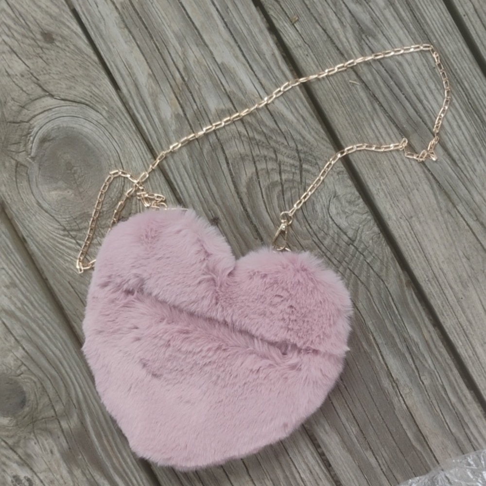 Pink Heart-Shaped Faux Fur Purse - Picture 3 of 6